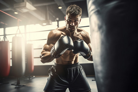 拳击运动员肌肉沙袋高清图片