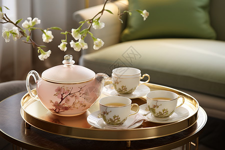 优雅的中式花茶背景图片