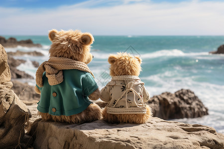 海边悬崖海边悠闲的泰迪熊设计图片