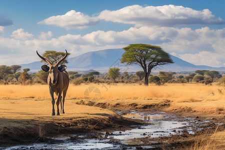 非洲草原上的野生公鹿背景图片