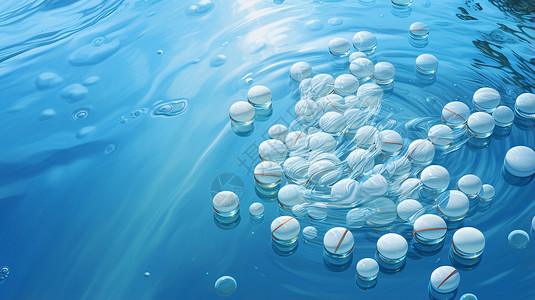 清澈的海水海面上漂浮的气泡设计图片