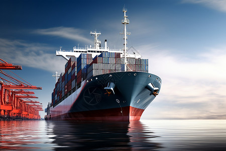 港口货轮港口出发的巨型货轮设计图片