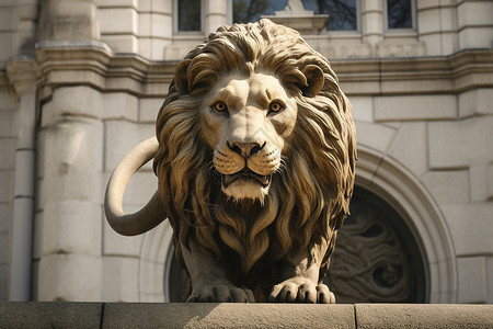 精致的古典雄狮雕塑背景图片