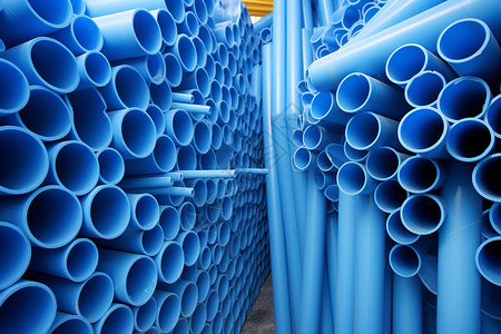 工厂中的蓝色塑料管道背景图片