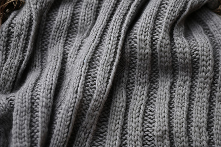 毛线纹理温暖的灰色毛线针织面料背景