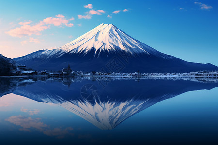 清晨美丽的富士山景观背景图片