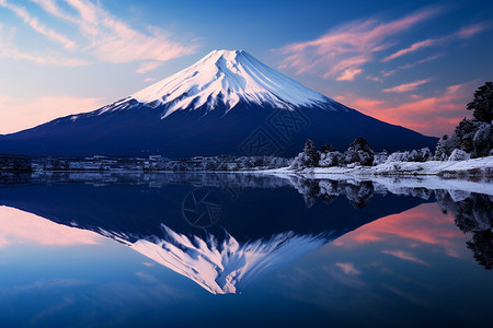 清晨壮观的富士山景观背景图片