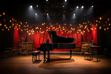 舞台聚光灯下的古典钢琴背景图片