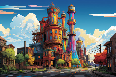 创意彩色的工厂建筑背景图片