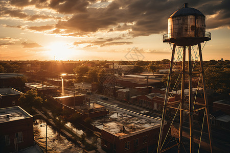 日落时分的工业厂区背景图片