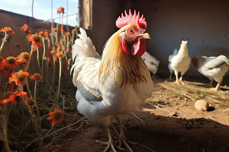 农场养殖的公鸡背景图片