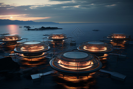 能源站海面上的未来感能源交换站设计图片