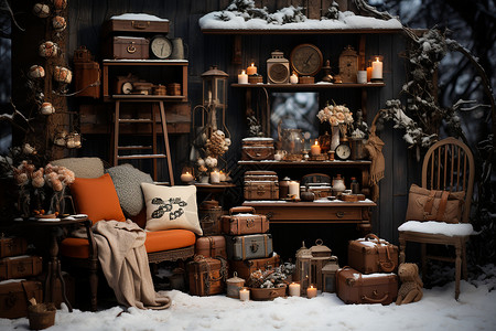冬季场景下的雪屋装饰背景图片