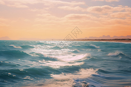 海上日出的波浪景观背景图片