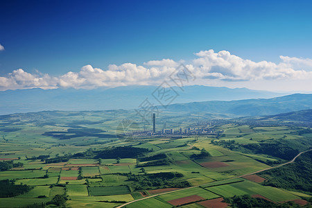 山脉中的山谷与城市景观背景图片
