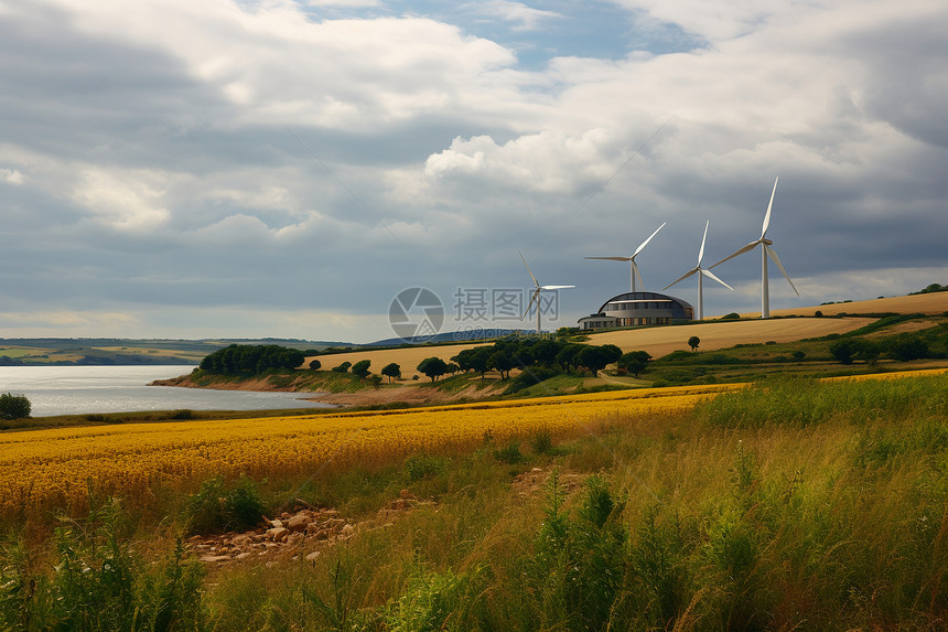 田野中的风力发电厂图片