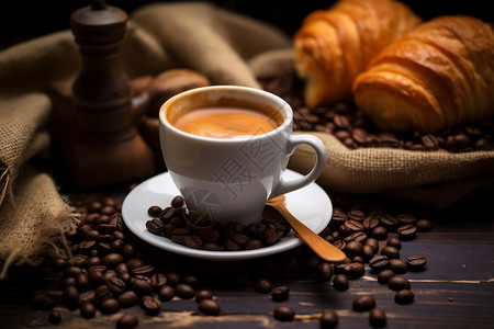 温馨早晨享用咖啡与面包背景图片