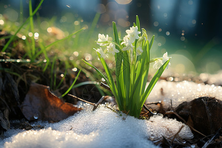 雪地绽放的植物高清图片