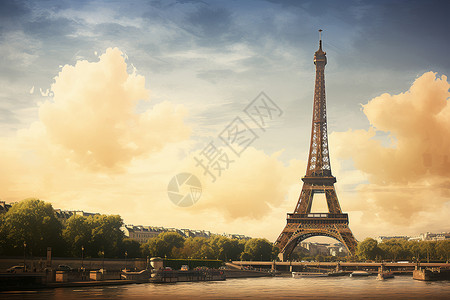 塞纳河前的艾菲尔铁塔背景图片