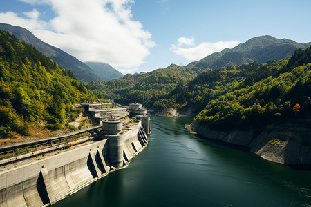 山谷下的水坝背景图片