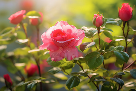 粉色玫瑰盛放背景图片