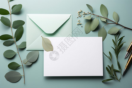 植物信件信封和植物背景