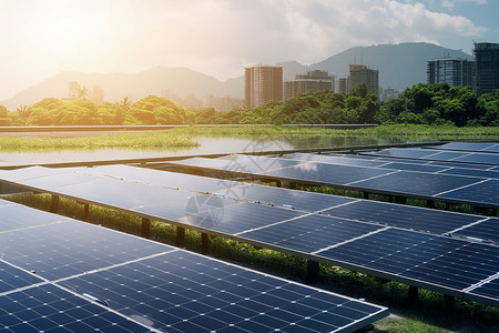 太阳能公园城市的太阳能光伏公园背景