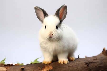 不开心的小白兔小白兔栖息在树枝上背景