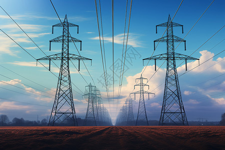 田野中的高压电线塔背景图片