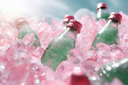 粉色汽水冰块里的美味汽水背景