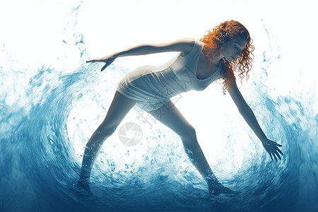 水波与健身女子背景图片