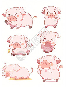 呆萌猪表情不同表情的小猪插画