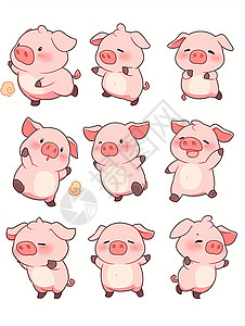 呆萌猪表情可爱小猪插画