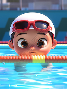 泳帽游泳的男孩插画