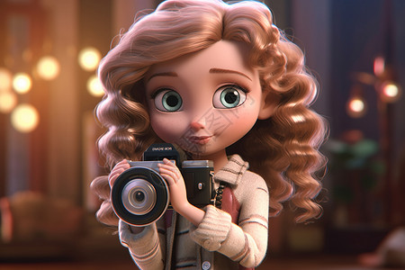 手拿相机的卡通3D女孩背景图片