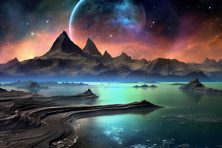 神秘星球的天文景观背景图片
