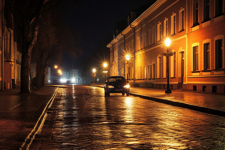 夜幕下的城市街道背景图片
