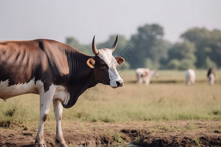 农场饲养的棕色奶牛背景图片