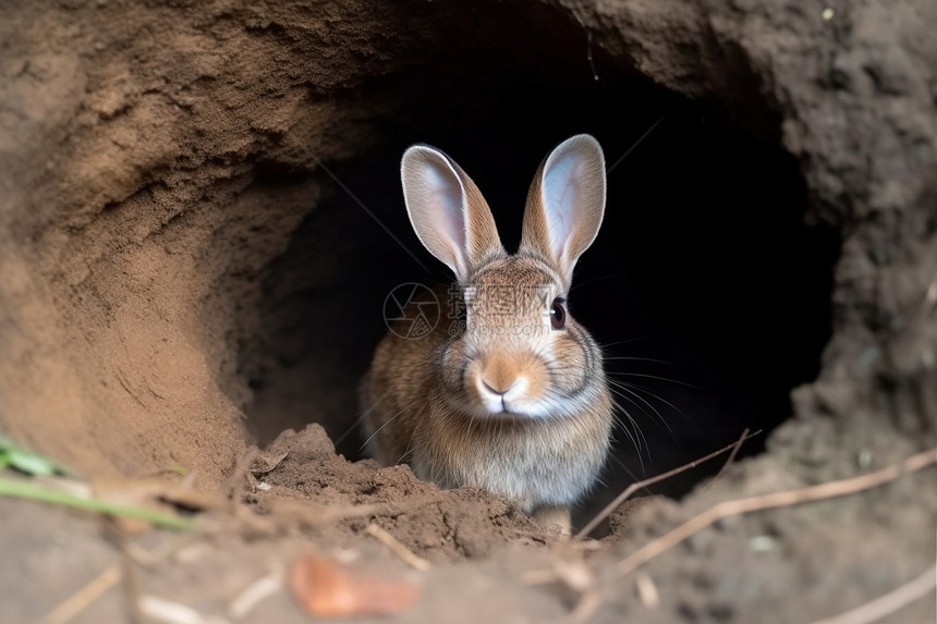 土洞里的野兔图片