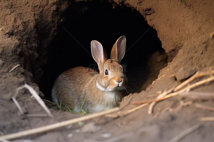 小兔子探出洞穴图片