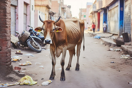 乡村街道上的牛背景图片