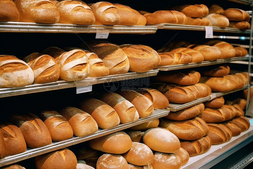 面包店新鲜烘焙的面包图片