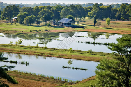 夏季乡村的水产养殖鱼塘背景图片