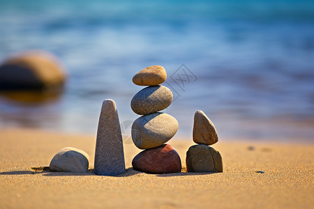 沙滩上的禅意鹅卵石背景图片