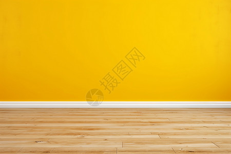原木地板上的黄墙背景图片