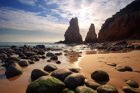 风景优美的岩石海岸景观背景图片