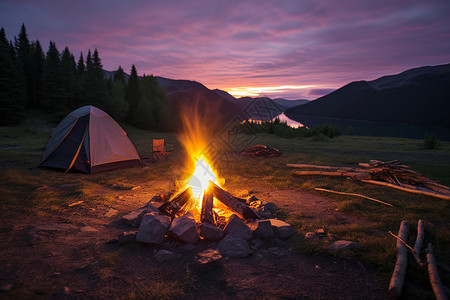 山谷中露营的帐篷背景图片