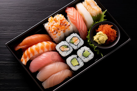 美味的日式寿司拼盘背景图片