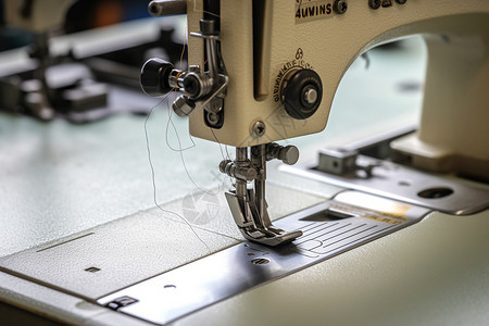 服装加工厂里的缝纫机背景图片