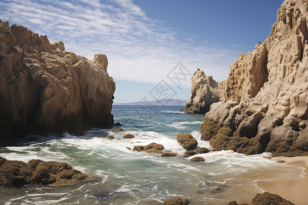 海岸奇观碧海蓝天岩石巍峨的美景背景